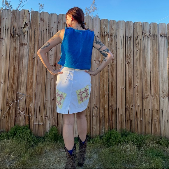 Vintage upcycle patchwork white midi skirt - Picture 8 of 11